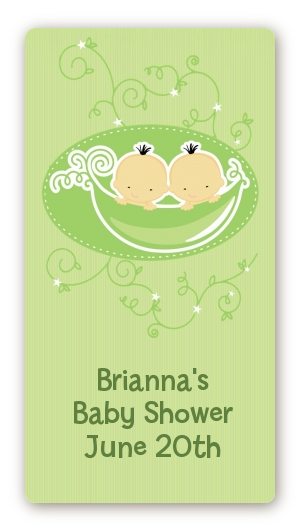  Twins Two Peas in a Pod Asian - Custom Rectangle Baby Shower Sticker/Labels Two Girls