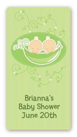  Twins Two Peas in a Pod Caucasian - Custom Rectangle Baby Shower Sticker/Labels Two Boys