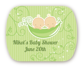 Twins Two Peas in a Pod Caucasian - Personalized Baby Shower Rounded Corner Stickers Two Boys