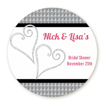  Hearts - Round Personalized Bridal Shower Sticker Labels 