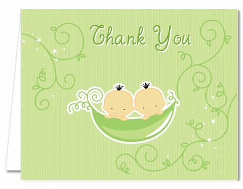  Twins Two Peas in a Pod Asian - Baby Shower Thank You Cards 1 Boy 1 Girl