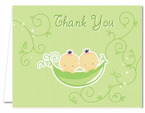  Twins Two Peas in a Pod Asian - Baby Shower Thank You Cards 1 Boy 1 Girl