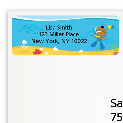 Under the Sea African American Baby Boy Snorkeling - Baby Shower Return Address Labels