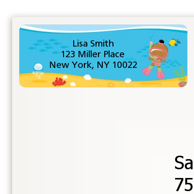 Under the Sea African American Baby Girl Snorkeling - Baby Shower Return Address Labels