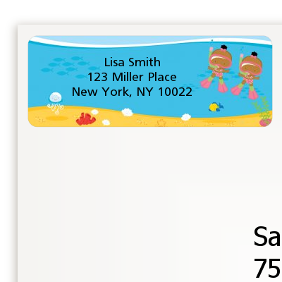 Under the Sea African American Baby Girl Twins Snorkeling - Baby Shower Return Address Labels