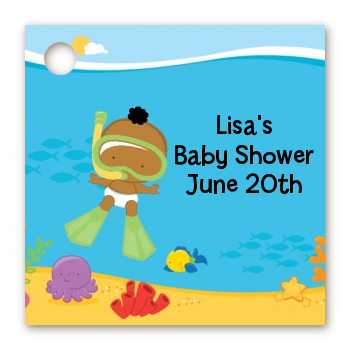 Under the Sea African American Baby Snorkeling - Personalized Baby Shower Card Stock Favor Tags