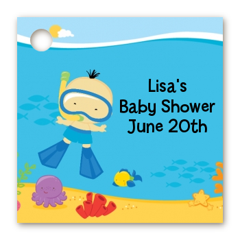 Under the Sea Asian Baby Boy Snorkeling - Personalized Baby Shower Card Stock Favor Tags