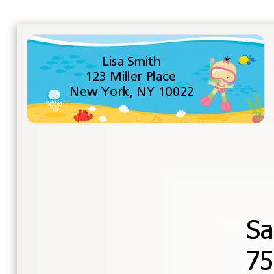 Under the Sea Asian Baby Girl Snorkeling - Baby Shower Return Address Labels