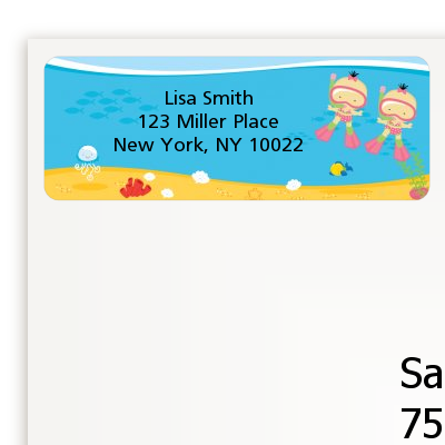 Under the Sea Asian Baby Girl Twins Snorkeling - Baby Shower Return Address Labels