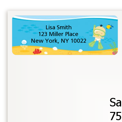 Under the Sea Asian Baby Snorkeling - Baby Shower Return Address Labels