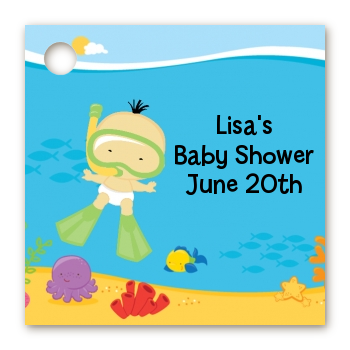 Under the Sea Asian Baby Snorkeling - Personalized Baby Shower Card Stock Favor Tags