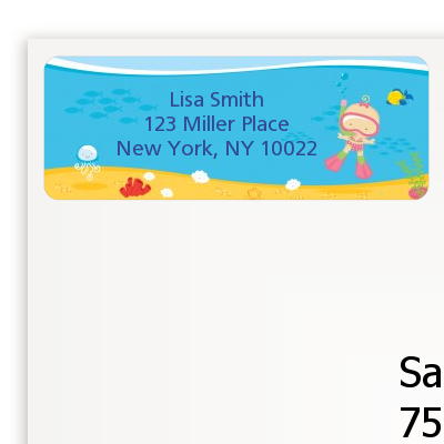 Under the Sea Baby Girl Snorkeling - Baby Shower Return Address Labels