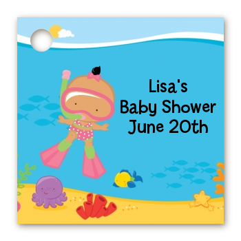 Under the Sea Hispanic Baby Girl Snorkeling - Personalized Baby Shower Card Stock Favor Tags