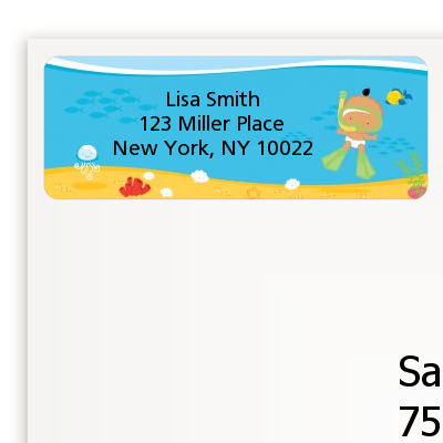 Under the Sea Hispanic Baby Snorkeling - Baby Shower Return Address Labels