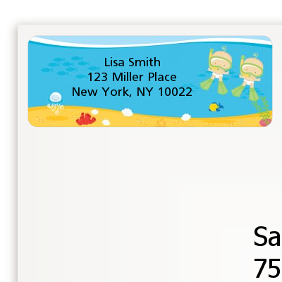 Under the Sea Twin Babies Snorkeling - Baby Shower Return Address Labels