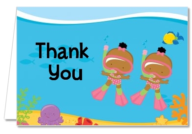 Under the Sea African American Baby Girl Twins Snorkeling - Baby Shower Thank You Cards