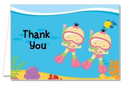 Under the Sea Asian Baby Girl Twins Snorkeling - Baby Shower Thank You Cards