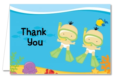 Under the Sea Asian Baby Twins Snorkeling - Baby Shower Thank You Cards