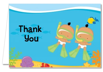 Under the Sea Hispanic Baby Twins Snorkeling - Baby Shower Thank You Cards