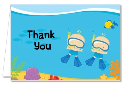 Under the Sea Baby Twin Boys Snorkeling - Baby Shower Thank You Cards