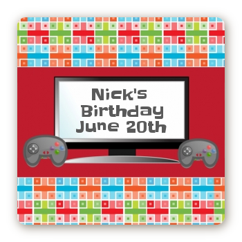 Video Game Time - Square Personalized Birthday Party Sticker Labels