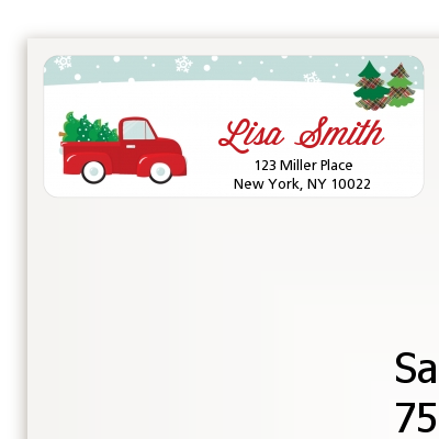 Vintage Red Truck With Tree Christmas return address labels | Christmas return address Stickers