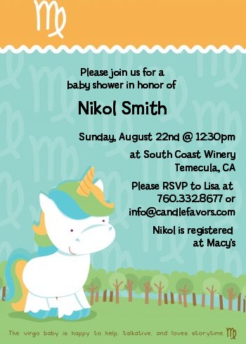 Unicorn | Virgo Horoscope - Baby Shower Invitations