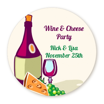  Wine & Cheese - Round Personalized Bridal Shower Sticker Labels 