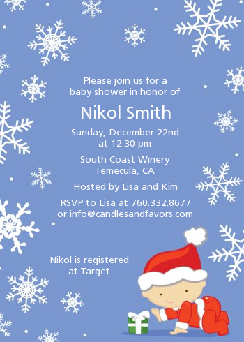  Christmas Baby Snowflakes - Baby Shower Invitations Blue Background