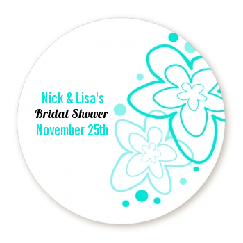  Aqua Flowers - Round Personalized  Sticker Labels 