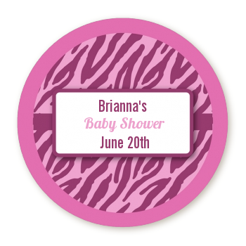  Zebra Print Baby Pink - Round Personalized Baby Shower Sticker Labels 
