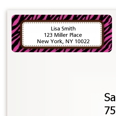 Zebra Print Pink & Black - Birthday Party Return Address Labels